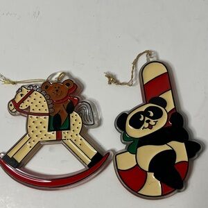 Vintage Hallmark Merry Miniature Christmas Ornaments Rocking Horse Panda Candy